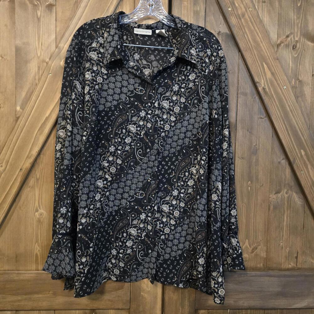 Apostrophe Womens Size 2X Paisley Button Down Blouse